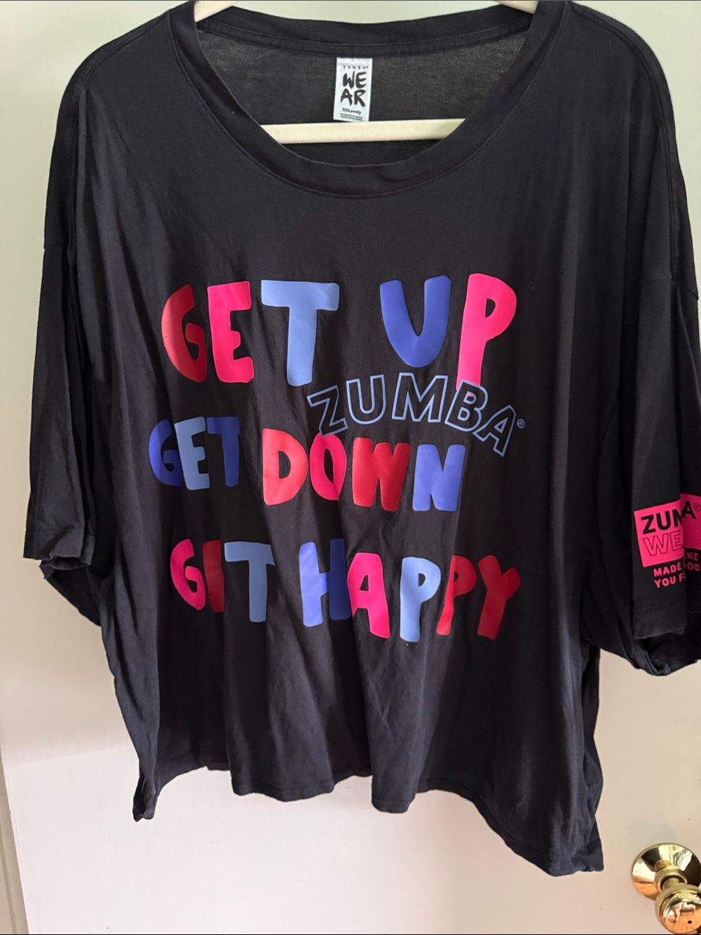 Zumba Fitness Black Graphic Sweatshirt with Red Pink and Blue Lettering